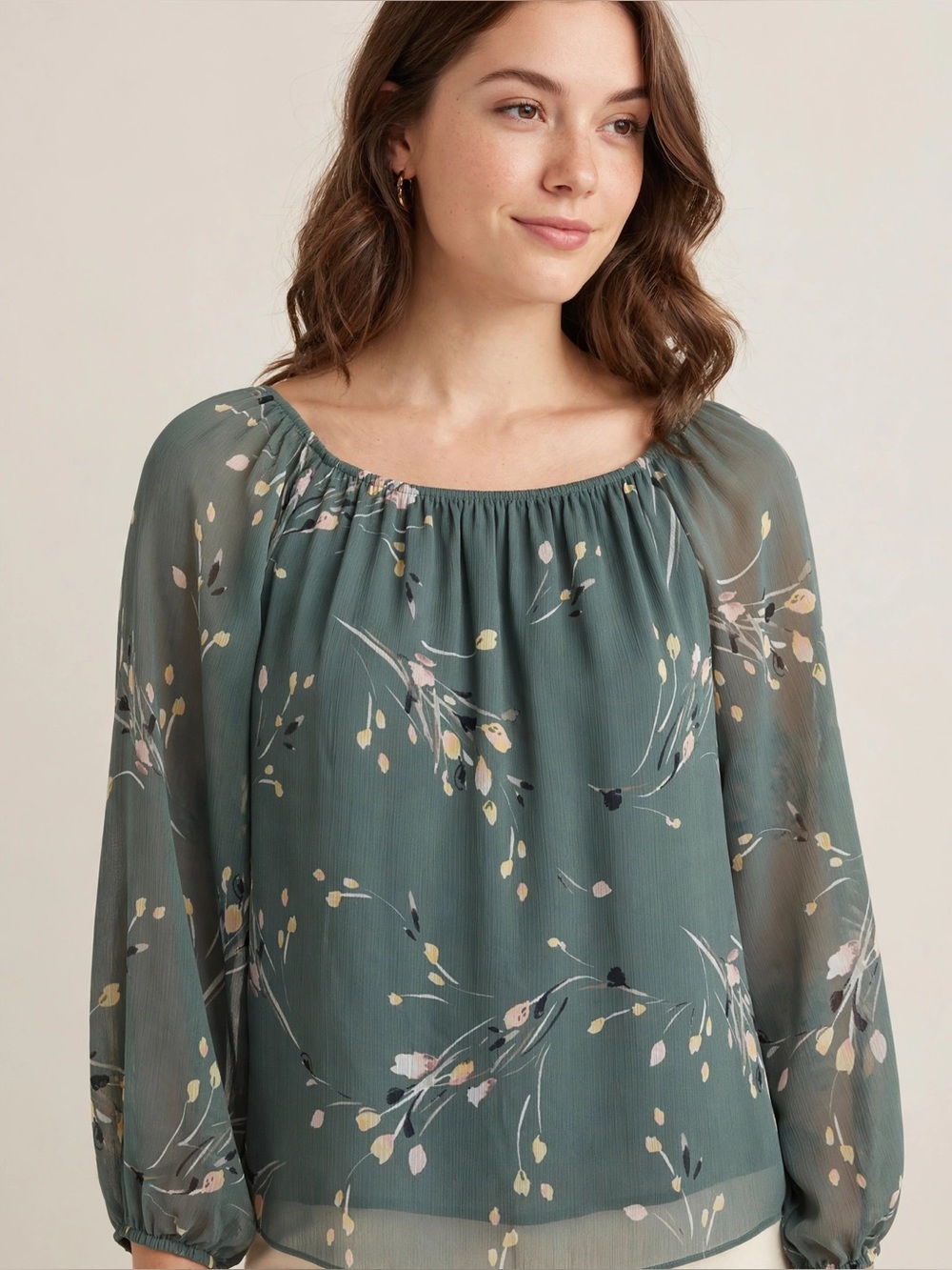 Express Teal Green Floral Off-Shoulder Blouse